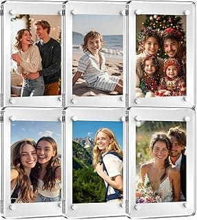 Conjunto de 6 porta-retratos magnéticos transparentes para geladeira com fotos de família e paisagens