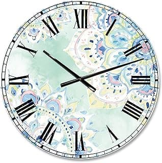 Relógio de parede aquarelas mandalas DesignQ verde azul branco