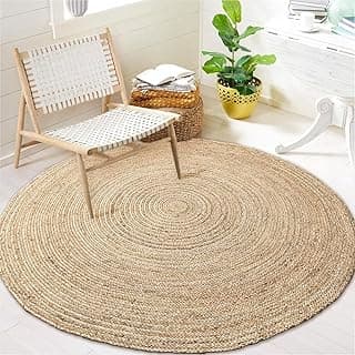 Tapete redondo de juta natural tecido à mão, cor bege, para entrada, cozinha, berçário, sala de jantar, estudo ou pátio.