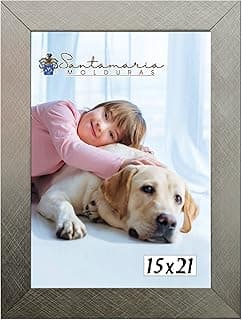 Moldura Porta Retrato 15x21 Prateado com Imagem de Criança e Cachorro