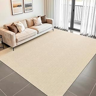 Tapete de sala de estar de sisal bege claro com design geométrico natural