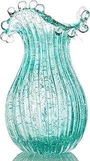 Vaso de vidro soprado à mão com design de bolhas em turquesa, 20 cm, decoração para casa
