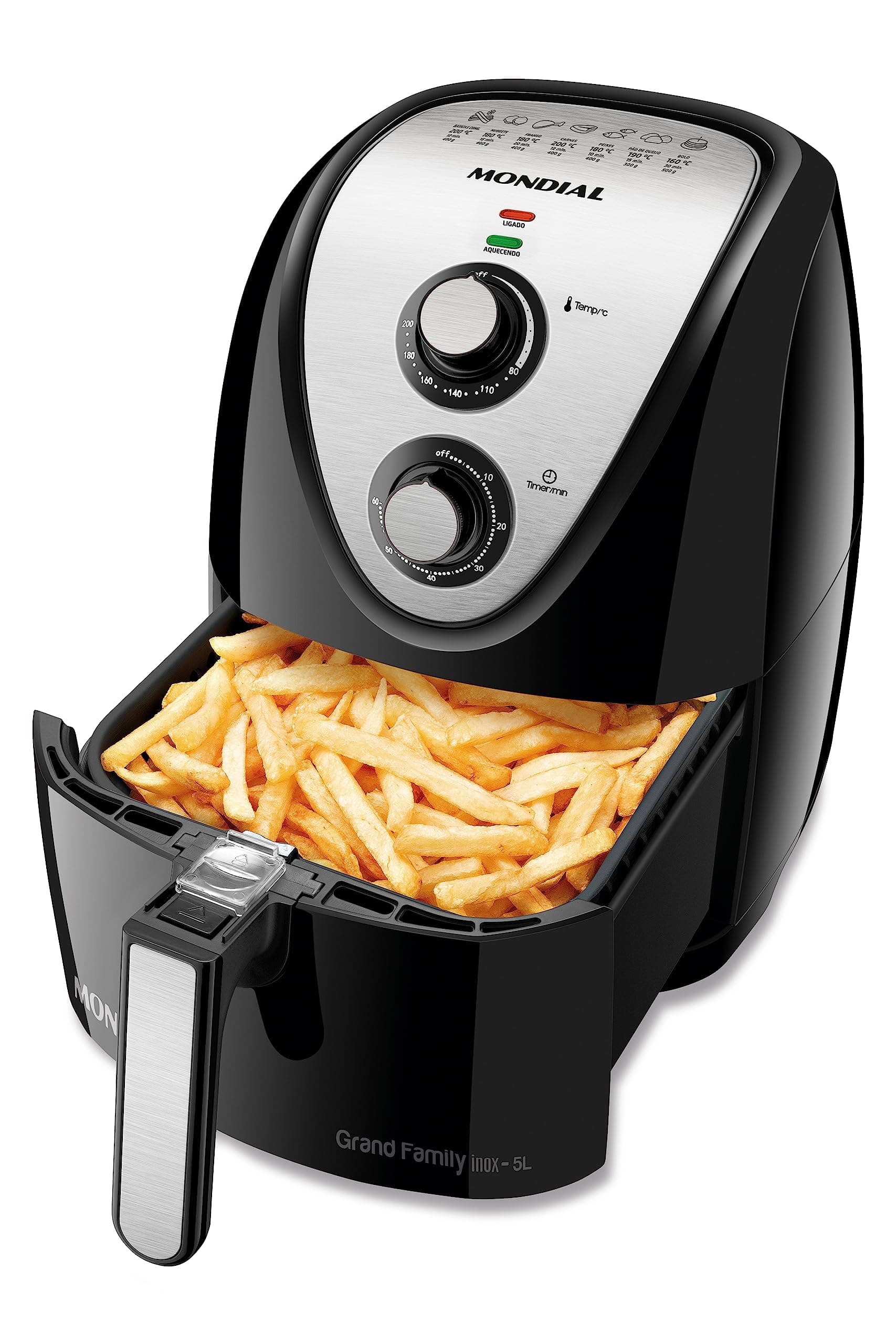 Fritadeira sem Óleo Mondial Grand Family Inox AFN-50-BI Air Fryer 5L Preto e Prata 220V 1900W