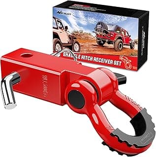 Nilight Receptor de engate de manilha 5 cm 20,411 kg resistência à ruptura 1,9 cm D anel grilhão com pino de engate de reboque kit de reboque de recuperação sólida resistente para caminhões, jipes