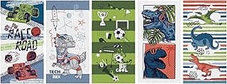 Toalha de banho estampada com dinossauros e veículos, 60 cm x 1,10 m
