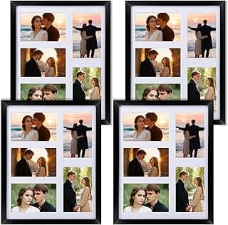 Pacote com 4 porta-retratos de colagem, molduras múltiplas de 28 x 35,5 cm, moldura de madeira preta para montagem na parede, exibe 5 fotos 10 x 6 com tapete ou 1 foto 28 x 35 sem tapete