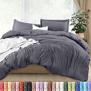 Edredom cinza escuro Utopia Bedding com 2 fronhas, conjunto de cama com fundo de janela e planta verde