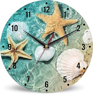 Relógio de parede decorativo com estrelas-do-mar e conchas