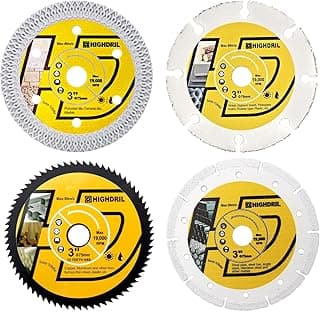 HIGHDRIL Conjunto de 4 Lâminas de Serra Circular de 3" - Discos de Corte Diamantados/Hss/Carbonetos Para Esmerilhadeira Angular, Ideais Para Cortar Porcelanato, Cerâmica, Mármore, Granito, Madeira