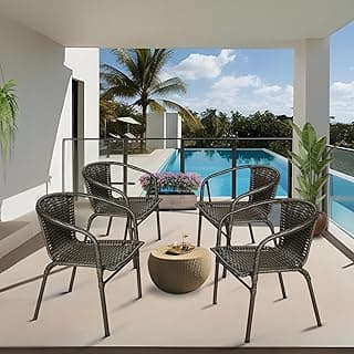 Conjunto de 4 cadeiras de junco cinza para área de piscina