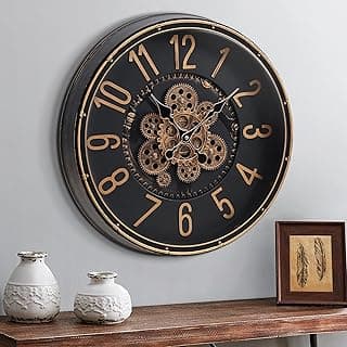 Relógio de parede steampunk vintage com engrenagens móveis, preto e bronze, para decoração
