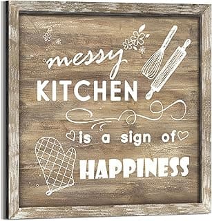 Arte de parede de cozinha decoração de madeira: impressão de placa emoldurada de cozinha rústica sala de jantar cozinha citações imagem cozinha frases inspiradoras arte de cozimento para casa 12 x 12