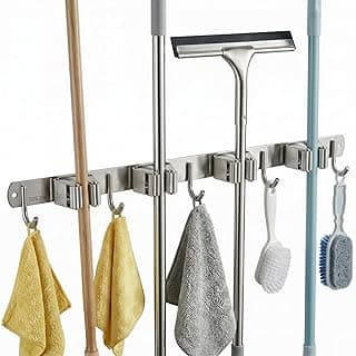 Suporte de parede em aço inox com múltiplos ganchos e acessórios