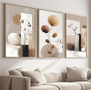Kit de 3 quadros decorativos com moldura de tecido canvas, arte abstrata para sala.
