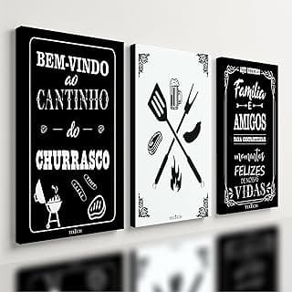 Kit 3 Quadros Decorativos Churrasco Área Gourmet Preto e Branco