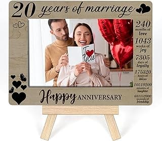 Porta-retrato comemorativo 20 anos de casamento com moldura de madeira e texto personalizado