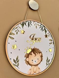 PORTA MATERNIDADE MDF REDONDO LEÃO VERSÍCULO MENINO SELVA (1- MODELO Com versículo)