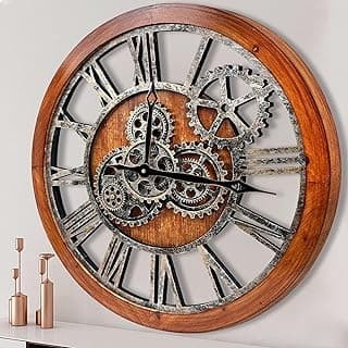 Relógio de parede grande estilo B 61 cm relógio de parede de engrenagem móvel vintage grande relógios de parede de casa de fazenda para decoração de sala de estar relógio de madeira industrial rústico