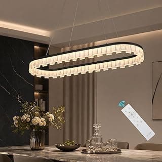 Luminária pendente oval moderna de LED preto regulável para sala de jantar