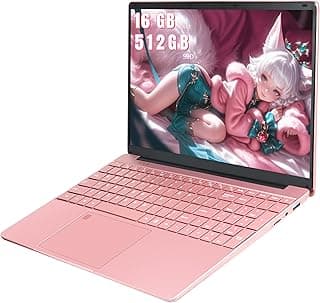Notebook rosa com teclado retroiluminado, tela aberta mostrando imagem de anime, 16 GB de RAM, 512 GB SSD