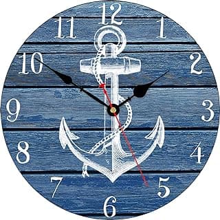 TAHEAT Relógio de parede náutico âncora de praia, acessórios e decoração de banheiro azul marinho, relógios vintage decorativos operados a bateria para sala de estar/cozinha/casa/casa do lago, 30,5 cm