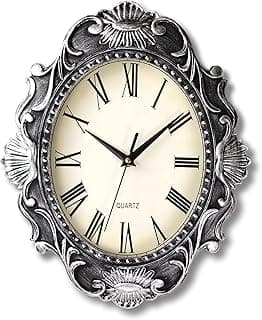 AYRELY Relógio de parede rústico oval de 35 cm, relógios de parede operados por pilha, relógio silencioso sem tique-taque, decorativo para cozinha, casa, sala de estar, casa de fazenda, quartos