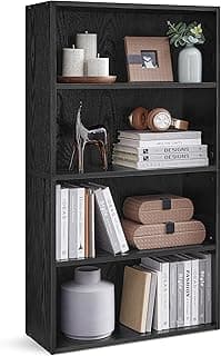 VASAGLE Estante de Livros, Estante com 4 Níveis, Prateleira Aberta para Armazenamento, 24 x 60 x 107,7 cm, para Sala de Estar, Escritório, Sala de Jantar, Preto Ébano BRLBC164T56