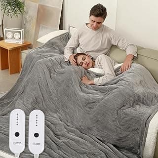Cobertor elétrico cinza com controles duplos para casal