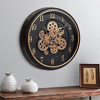 Relógio de parede grande com engrenagem móvel, relógio de parede retrô de 40 cm / 16 polegadas para decoração de sala de estar, relógio de parede decorativo steampunk industrial vintage bronze