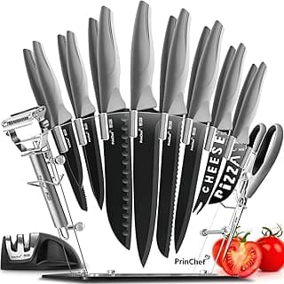 Conjunto de facas PrinChef com 19 peças, facas de chef ultra afiadas com revestimento antiaderente, preto