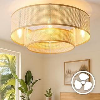Luminária de teto Boho com luzes embutidas, design sem lâminas, fundo de parede bege