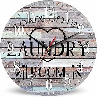 Mxocom Relógio de parede para lavanderia, tábuas de madeira coloridas, simples, silencioso, sem tique-taque, relógio redondo vintage para sala de estar, quarto, banheiro, escritório, decoração
