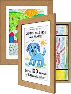 Americanflat Porta-retrato de arte infantil 10 x 12,5 em carvalho - exibe 21 x 28 cm com tapete e 25 x 30 cm sem tapete - madeira composta com vidro resistente à quebra