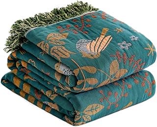 Cobertor Boho para cama LUTBM, estampa floral e pássaros, verde e marrom, 152 cm x 203 cm, todas as estações
