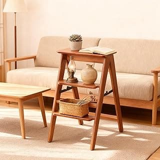 JIKUGO Banco Dobrável De Bambu, 3 Escadas Com Pedal Largo Antiderrapante, Escada Bambu Resistente, Degrau Para Adultos