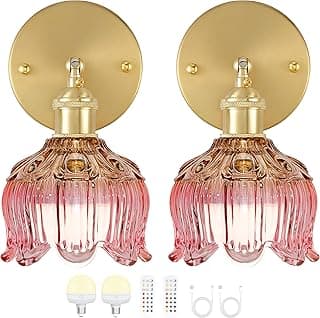 Luminárias de parede vintage rosa com acabamento em ouro e cúpula transparente