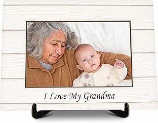 Porta-retrato branco com foto de avó e bebê, frase 'I Love My Grandma' em preto