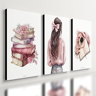 Kit 3 Quadros Decorativos Menina Jovem Estudos Rosa Quarto Qualidade Premium Moderno