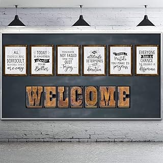 Conjunto de quadro de avisos industrial chique com citação inspiradora, pôsteres de trabalho motivacionais engraçados com carta de boas-vindas e afirmação positiva para crianças, sala de aula,