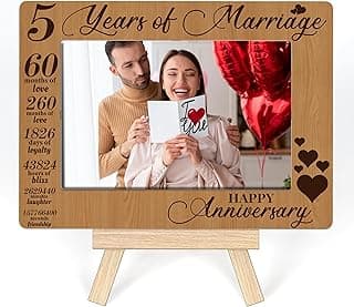 Porta-retrato comemorativo de 5 anos de casamento em madeira com texto gravado