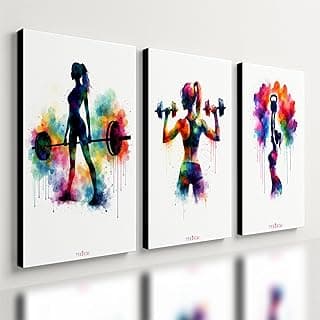 Kit de 3 quadros decorativos de academia para mulheres, estilo moderno com cores vibrantes, 40x28cm
