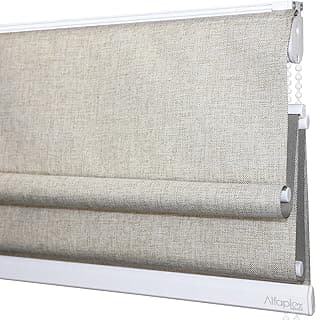 Persiana romana blackout bege em suporte branco, vista frontal