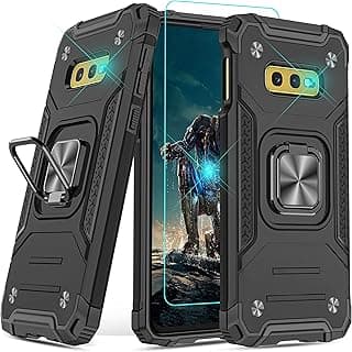 Capa de telefone preta resistente para Samsung Galaxy S10E com suporte giratório