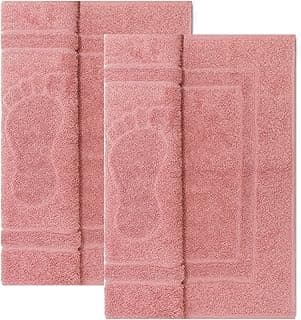 Tapetes de piso rosa para banheiro, conjunto de três, dispostos em uma superfície branca.