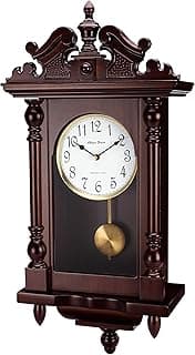 Relógio de parede com madeira verdadeira, 4 opções de carrilhão, pêndulo oscilante, design vintage antigo, 56 cm grande