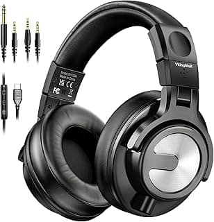 Fones de ouvido de estúdio, fones de ouvido de DJ profissionais com drivers de 50 mm, fones de ouvido supra-auriculares com conector de 6,35 mm/3,5 mm/USB-C para monitor de estúdio e mixagem