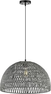 JONATHAN Y JYL6504D Campana 50,8 cm 1-Light Bohemian Modern Woven Rattan/Iron LED Pendant Farmhouse Litorâneo Ajustável Sala de Jantar Sala de Estar Cozinha Ilha Haguão Quarto Corredor, Cinza/Preto
