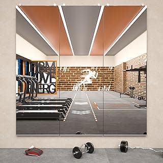 Espelho de parede de comprimento total para academia em casa, refletindo uma área de exercícios com equipamentos de fitness.