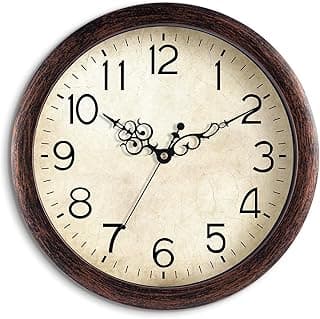 KECYET Relógio de parede, relógios de parede vintage, quartzo operado por bateria, silencioso, sem tique-taque, relógio retrô estilo rústico, decorativo para cozinha, banheiro, escritório em casa