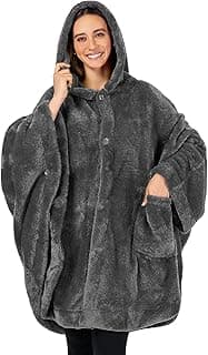 PAVILIA Poncho cobertor com capuz Angel Wrap, cobertor vestível, poncho para mulheres adultas, capa de xaile de ovelha fofa aconchegante, Cinza, One Size